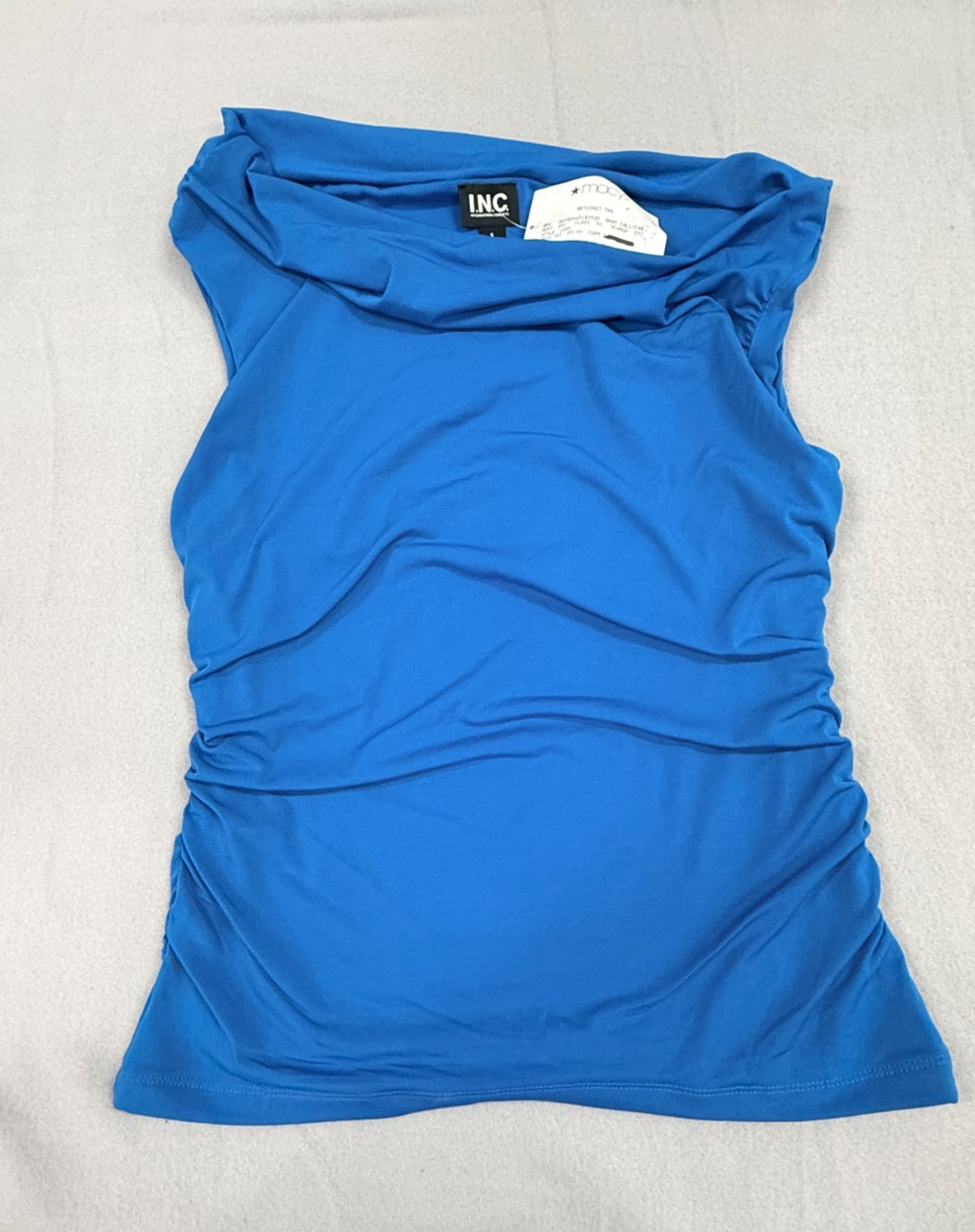 I.N.C. International Concepts Top Womens Small Blue Ruched Night Out Party NWT